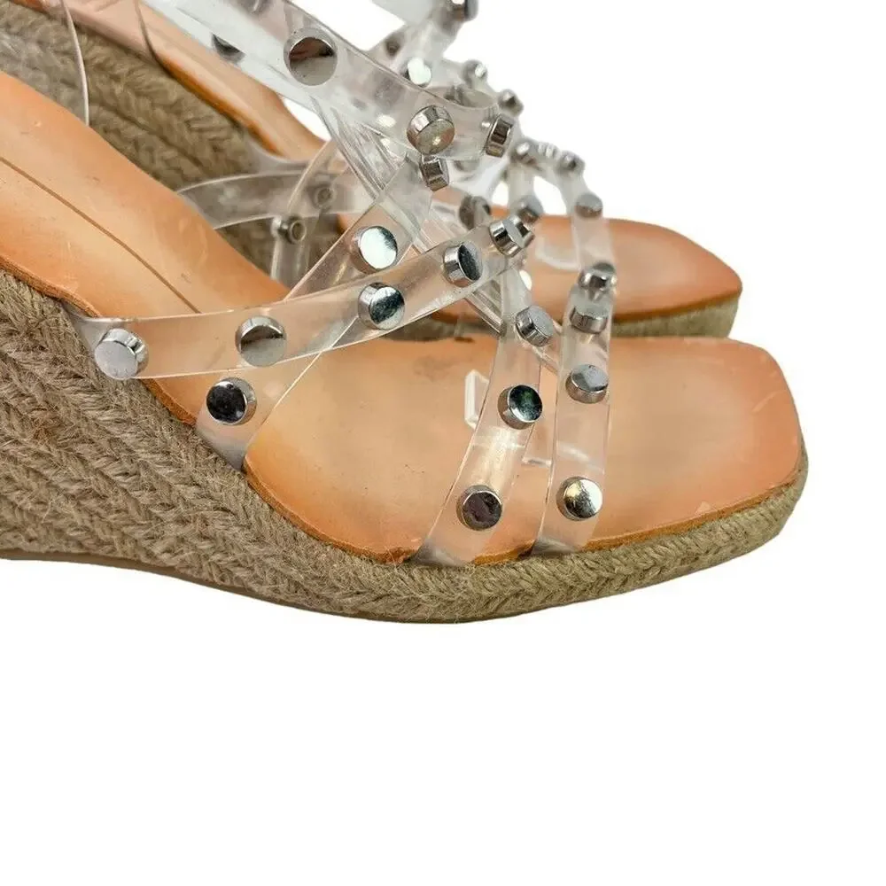 Dolce Vita Maxton Espadrille Womens Clear Studded Wedge Sandals Square Toe 8.5